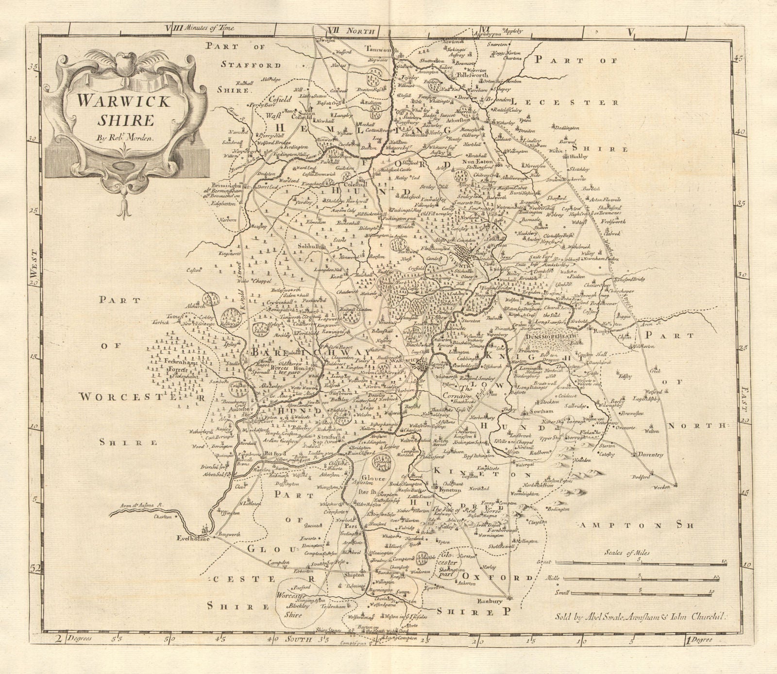 Warwickshire. 'WARWICK SHIRE' by ROBERT MORDEN from Camden's Britannia 1772 map